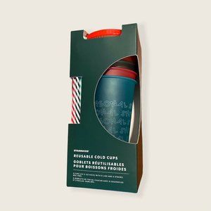 Starbucks Reusable Cold Cups Lids Straws (5-Pack) Winter Holiday Christmas Gift